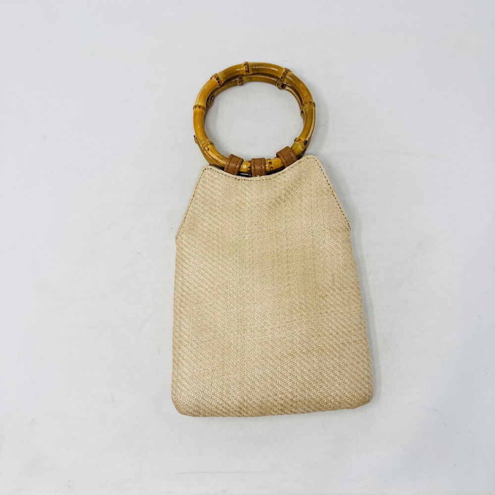 Lulus Small Woven Straw Beige Handbag Bamboo Ring Handle Boho Crossbody Bag Boho